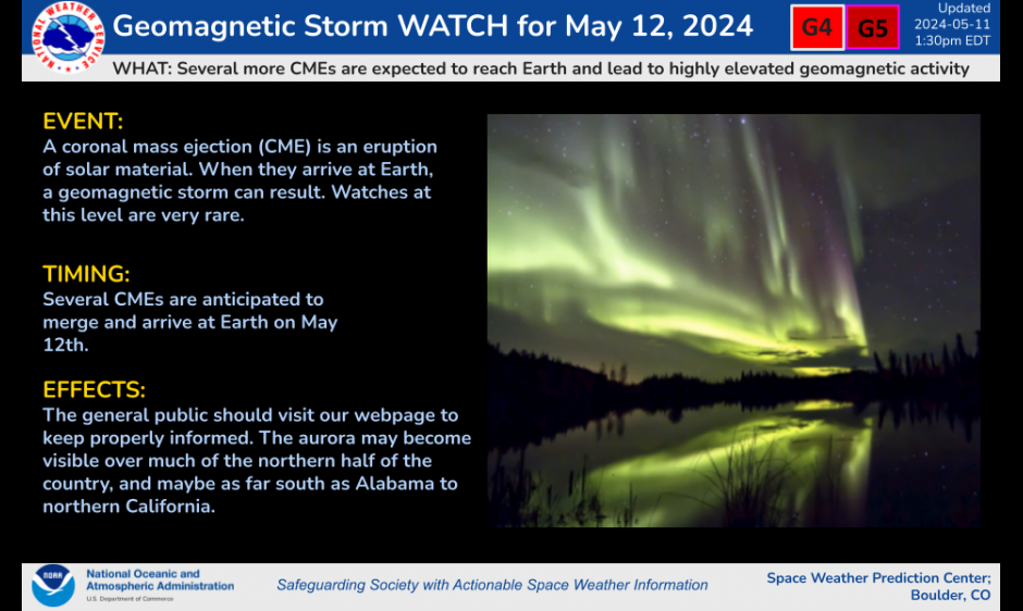 Severe and Extreme (G4G5) Storms Likely on 12 May 2024